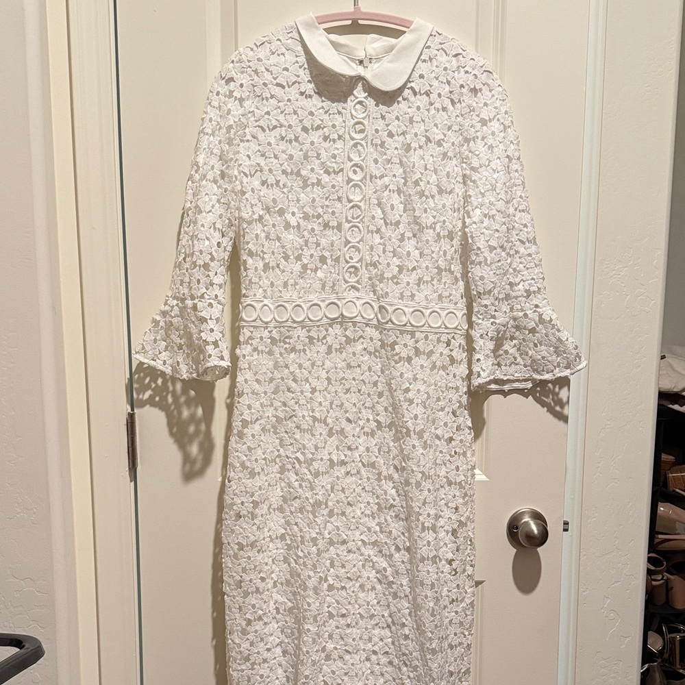 New-Dainty Jewells White Textured Long Sleeve Dress